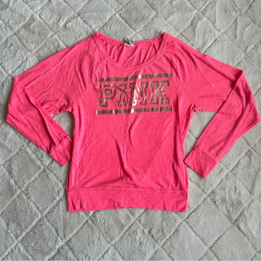Victoria's Secret PINK | Pink & Silver Logo Long Sleeve Top | Size Extra Small